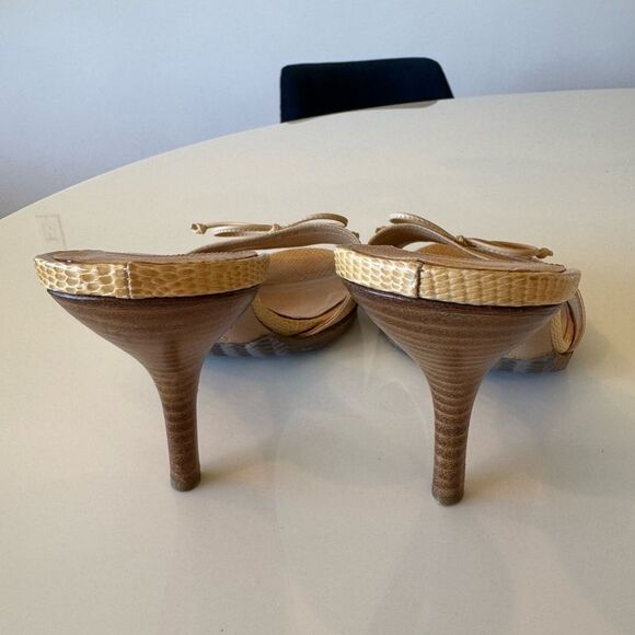 Chanel CC Logo Bow Beige Tan Leather Pastel Kitten Heels EU 36.5 US 6.5 Vintage - Picture 6 of 10